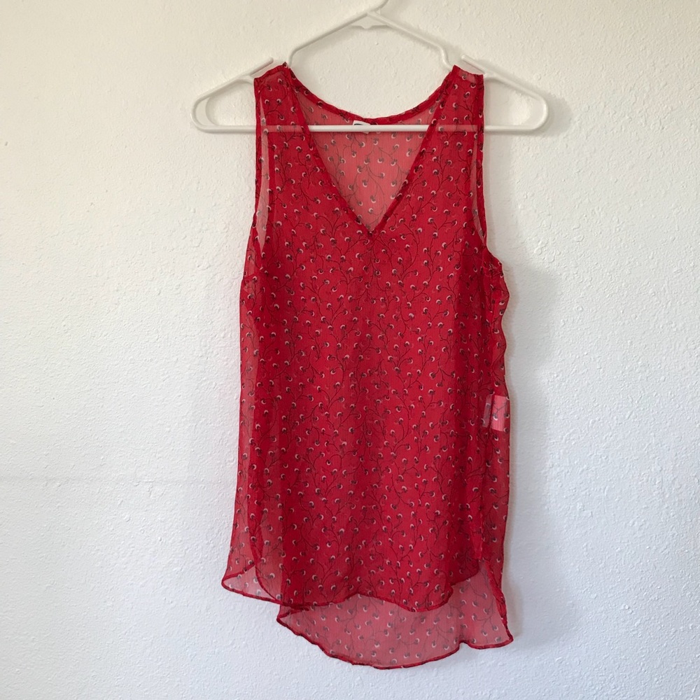red sheer blouse